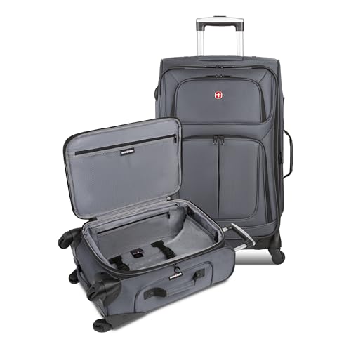 SwissGear Sion Softside Expandable Luggage with Spinner Wheels, Dark Grey, 2-Piece Set (21/25)