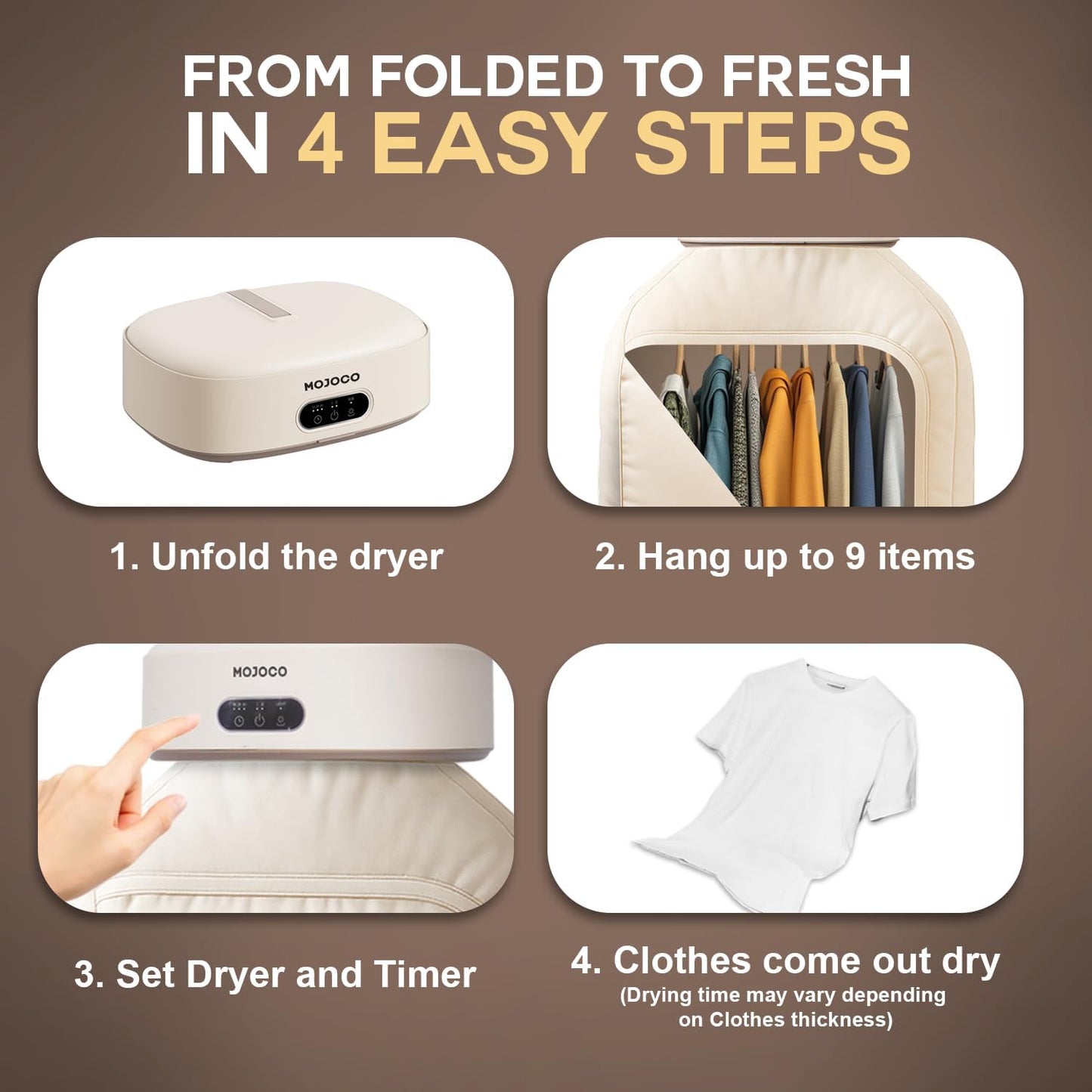 Portable Clothes Dryer - Mini/Compact Dryer for Apartment, RV, Travel - Small Quiet Fast-Drying Machine with Adjustable Timer & Hassle-Free Setup