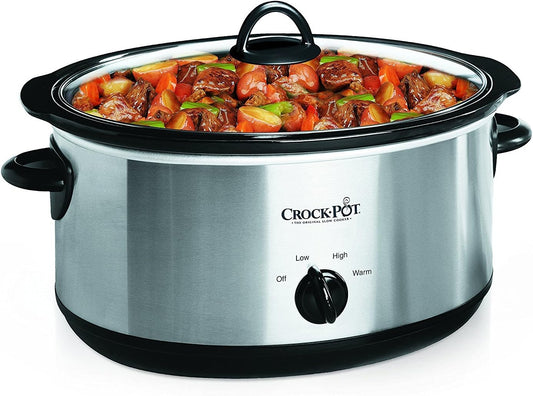 Crock-Pot 7 Quart Oval Manual Slow Cooker, Stainless Steel (SCV700-S-BR), Versatile Cookware for Large Families