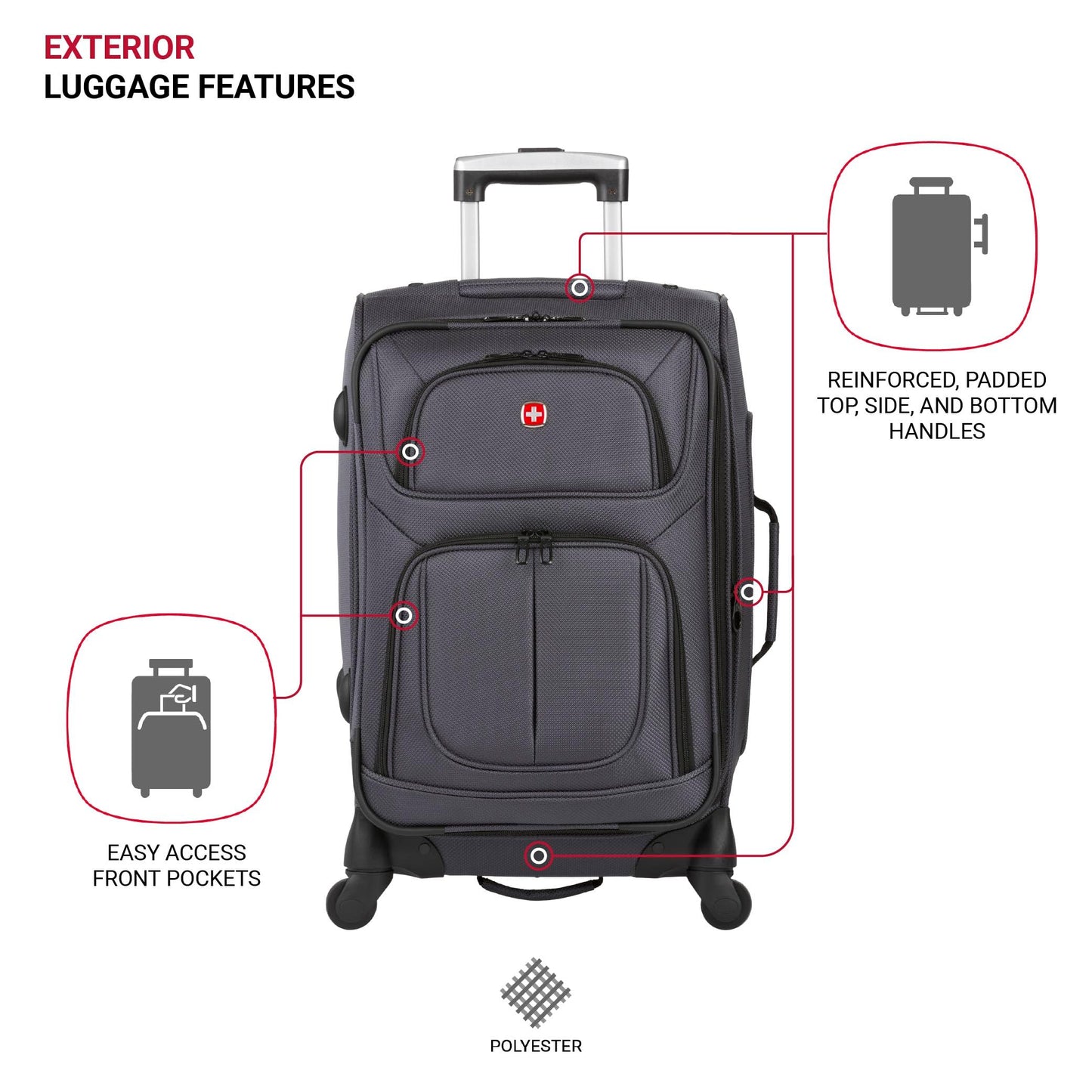 SwissGear Sion Softside Expandable Luggage with Spinner Wheels, Dark Grey, 2-Piece Set (21/25)2
