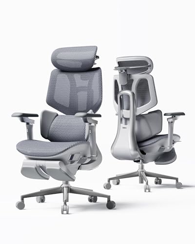 Hbada X7 Smart Ergonomic Chair, Office Chair, with Fully Automated Lumbar Tracking, 4D Adjustable Headrest, 720° Adjustable Armrests, Ventilated Seat Cushion, Swivel, Grey