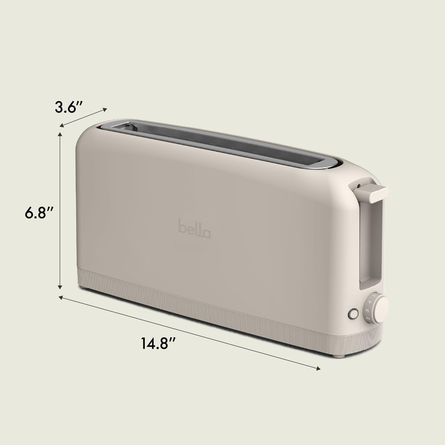 bella 2 Slice Slim Toaster, Fits-anywhere™ Kitchenware, 6 Setting Shade Control with Reheat & Cancel Buttons, Fits sourdough, 10” Long Slot, Anti Jam & Auto Shutoff, 900 Watt, Oatmilk