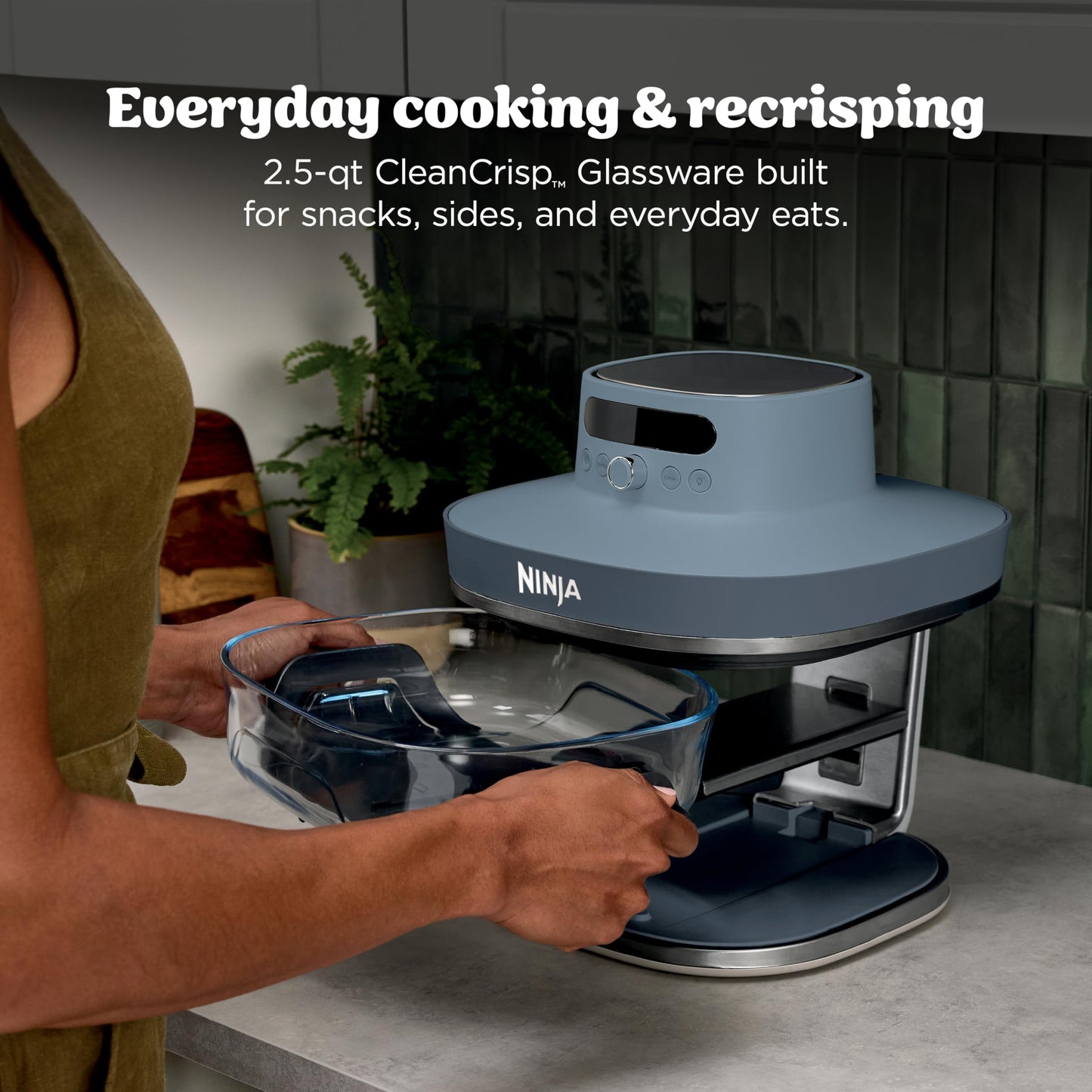 Ninja Crispi Pro 6-in-1 Glass Air Fryer | 450°F, Nontoxic, 6qt & 2.5qt Containers & Lids | Microwave, Freezer, Dishwasher Safe | Max Crisp, Air Fry, Bake, Roast, Recrisp, Dehydrate |Cyberspace AS101CY