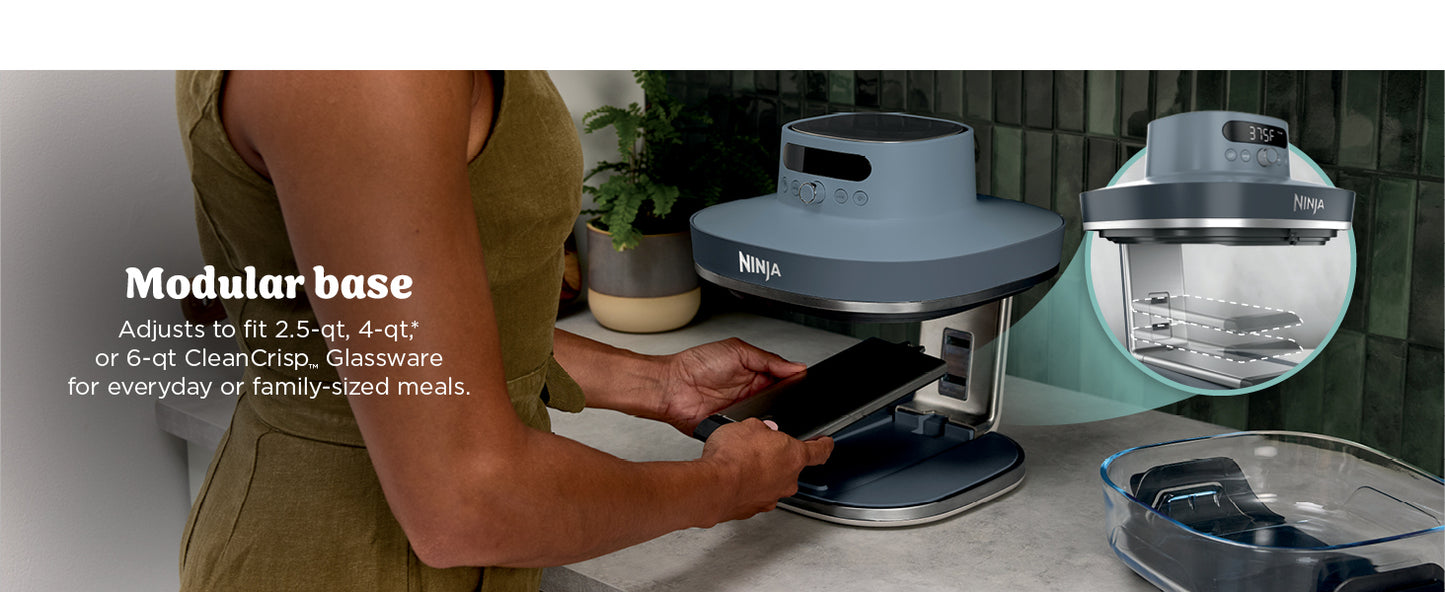Ninja Crispi Pro 6-in-1 Glass Air Fryer | 450°F, Nontoxic, 6qt & 2.5qt Containers & Lids | Microwave, Freezer, Dishwasher Safe | Max Crisp, Air Fry, Bake, Roast, Recrisp, Dehydrate |Cyberspace AS101CY