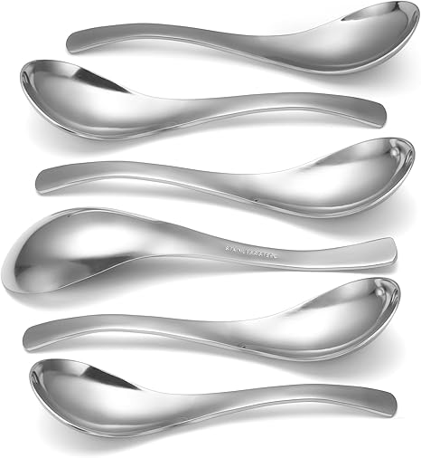 HIWARE Thick Heavy-weight Soup Spoons, High Grade Stainless Steel Soup Spoons, Set of 6