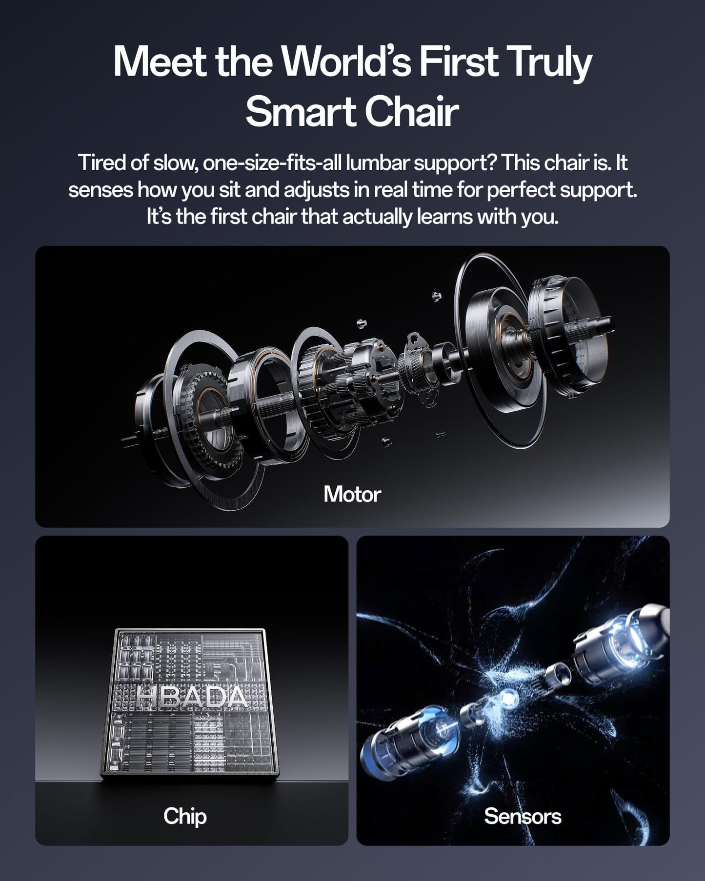 Hbada X7 Smart Ergonomic Chair, Office Chair, with Fully Automated Lumbar Tracking, 4D Adjustable Headrest, 720° Adjustable Armrests, Ventilated Seat Cushion, Swivel, Grey