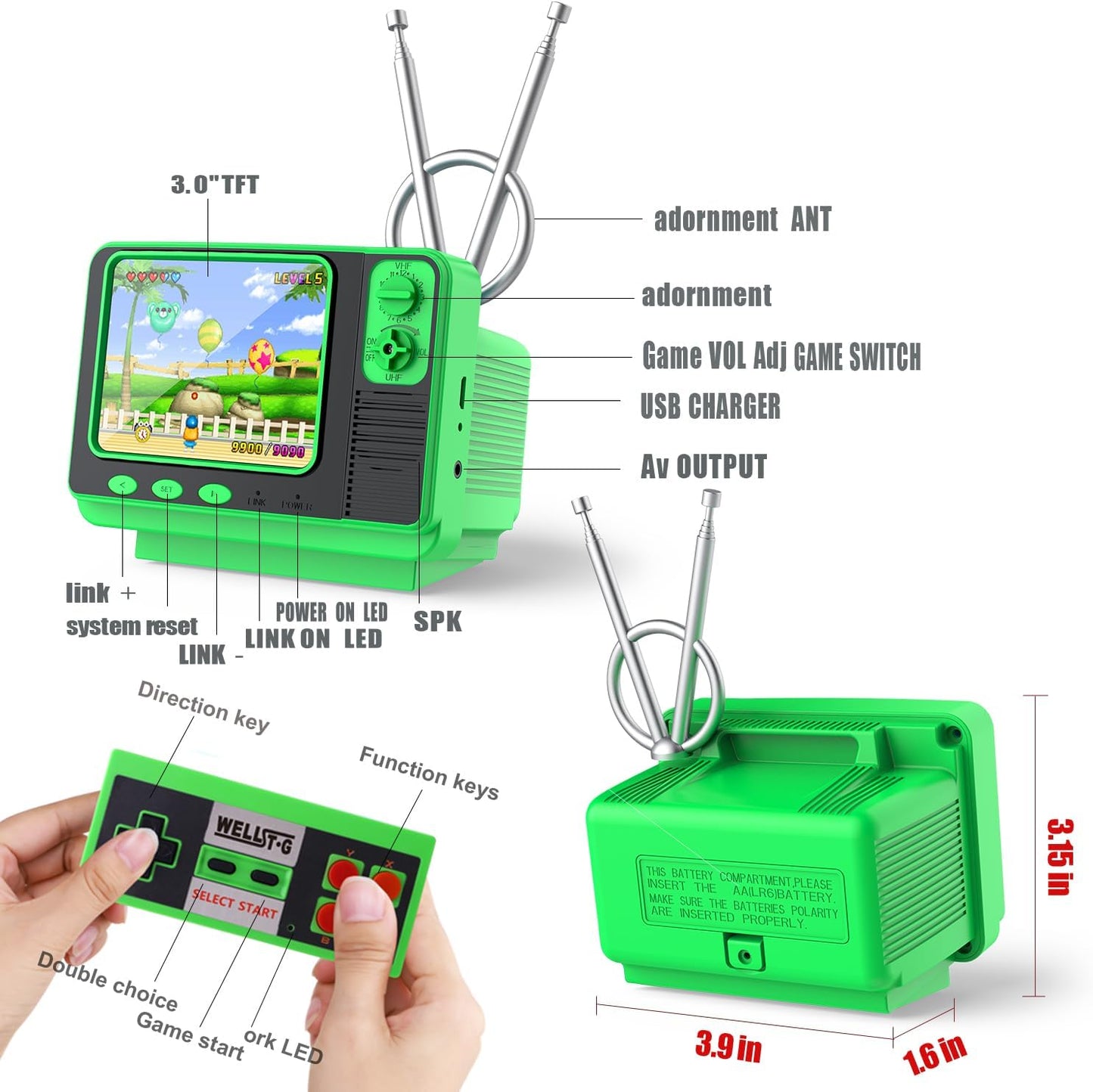 Mini TV-Style Retro Game Console