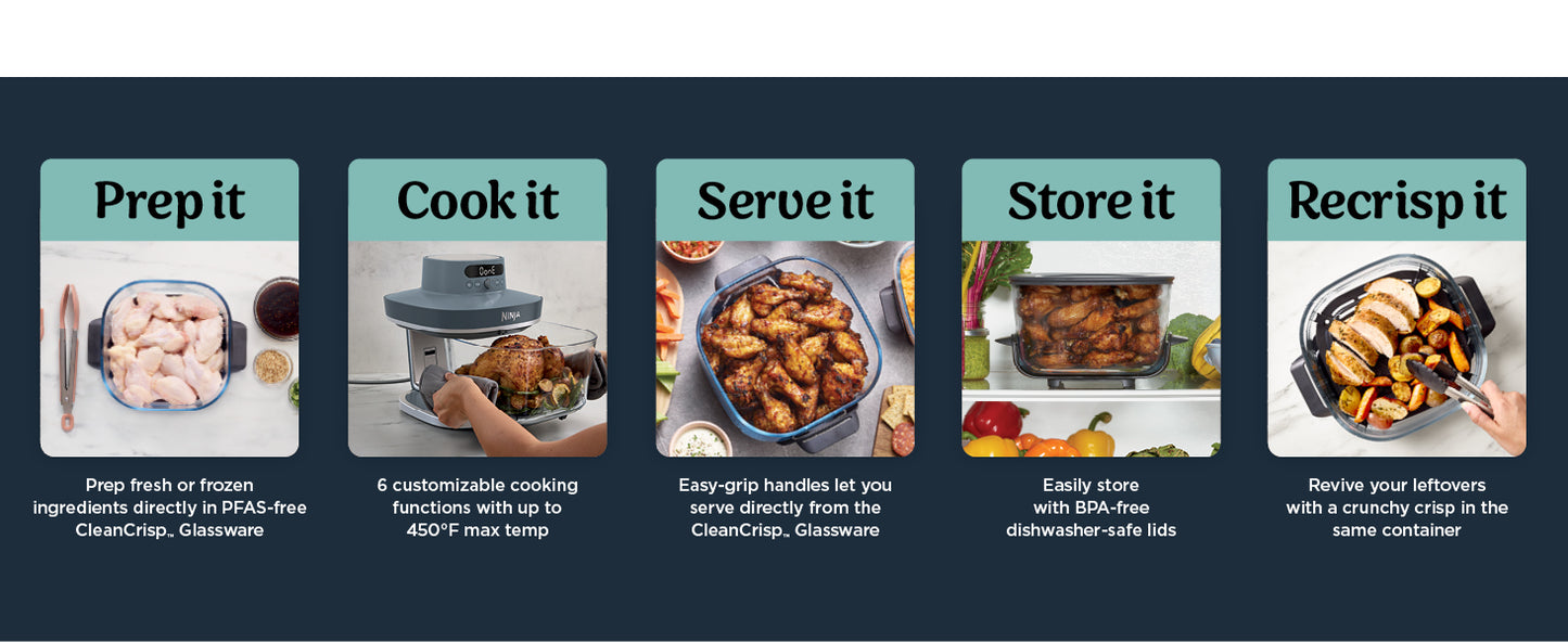 Ninja Crispi Pro 6-in-1 Glass Air Fryer | 450°F, Nontoxic, 6qt & 2.5qt Containers & Lids | Microwave, Freezer, Dishwasher Safe | Max Crisp, Air Fry, Bake, Roast, Recrisp, Dehydrate |Cyberspace AS101CY