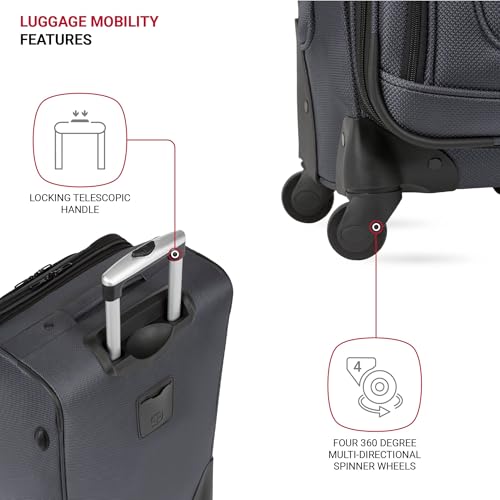 SwissGear Sion Softside Expandable Luggage with Spinner Wheels, Dark Grey, 2-Piece Set (21/25)