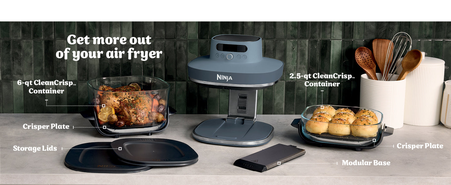 Ninja Crispi Pro 6-in-1 Glass Air Fryer | 450°F, Nontoxic, 6qt & 2.5qt Containers & Lids | Microwave, Freezer, Dishwasher Safe | Max Crisp, Air Fry, Bake, Roast, Recrisp, Dehydrate |Cyberspace AS101CY