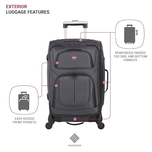 SwissGear Sion Softside Expandable Luggage with Spinner Wheels, Dark Grey, 2-Piece Set (21/25)2