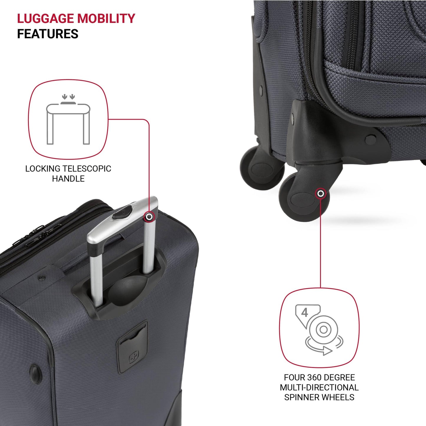 SwissGear Sion Softside Expandable Luggage with Spinner Wheels, Dark Grey, 2-Piece Set (21/25)2