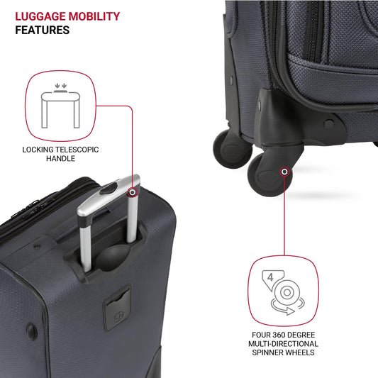 SwissGear Sion Softside Expandable Luggage with Spinner Wheels, Dark Grey, 2-Piece Set (21/25)